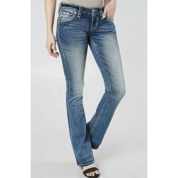 Rock Revival Medium Blue Greer Flare Bootcut Jeans Women's Size 31 NWT - Picture 1 of 5